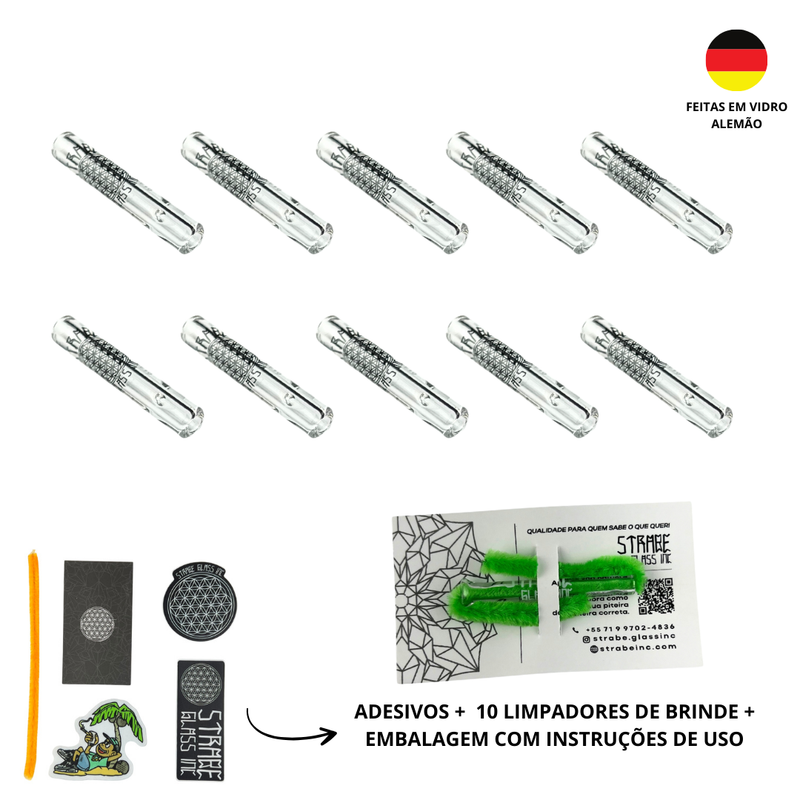 Kit 10 Piteiras de Vidro 3,5cm x 4mm - Curta e Fina