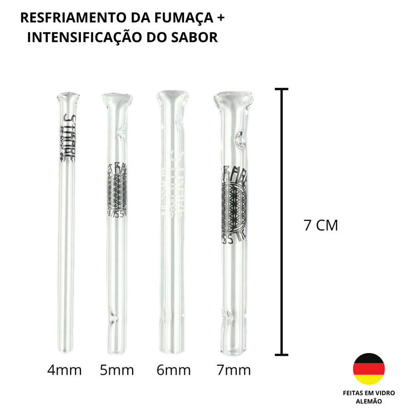 Kit 10 Piteiras de Vidro 7cm x 7mm - Longa e Grossa