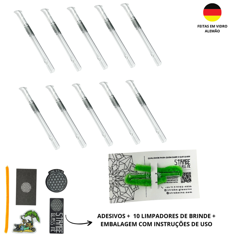 Kit 10 Piteiras de Vidro 7cm x 5mm - Longa e Grossa